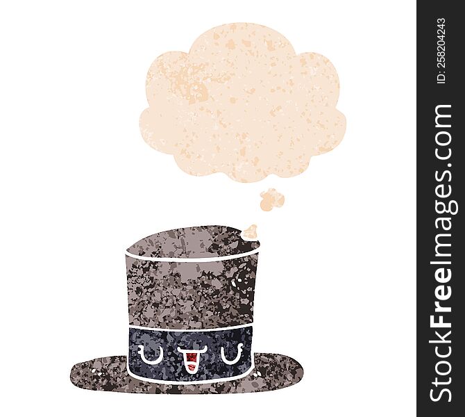 Cartoon Top Hat And Thought Bubble In Retro Textured Style