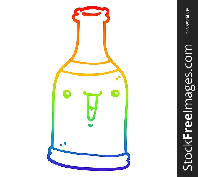 rainbow gradient line drawing of a cartoon beer bottle