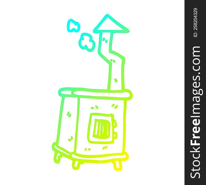 cold gradient line drawing of a cartoon old wood burner