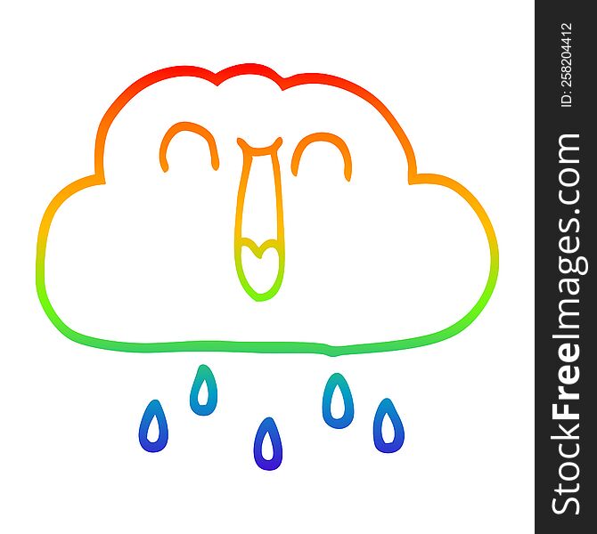 rainbow gradient line drawing of a cartoon happy rain cloud