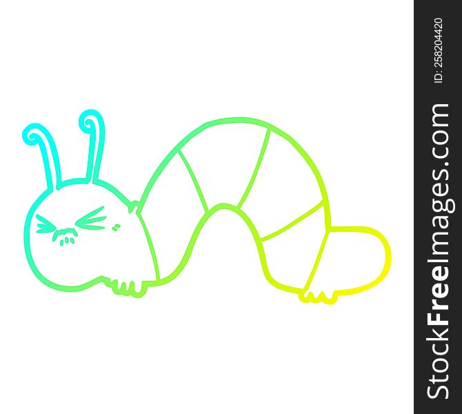 Cold Gradient Line Drawing Cartoon Angry Caterpillar