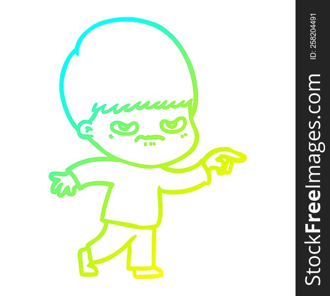 Cold Gradient Line Drawing Angry Cartoon Boy