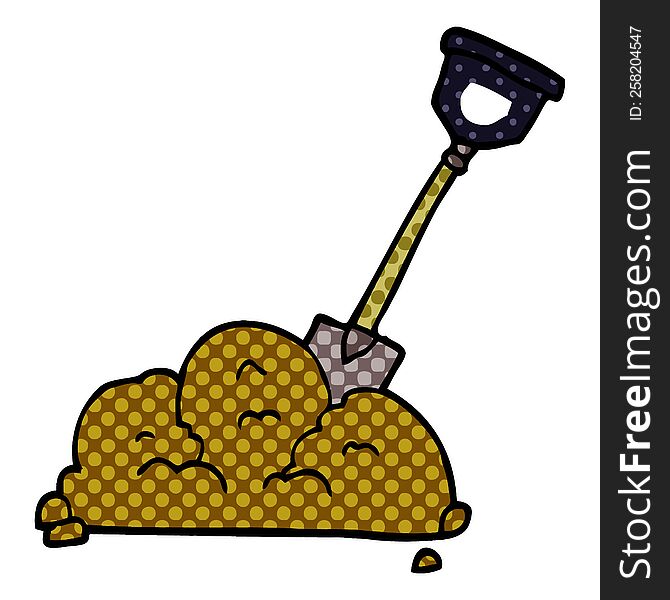 cartoon doodle shovel in dirt