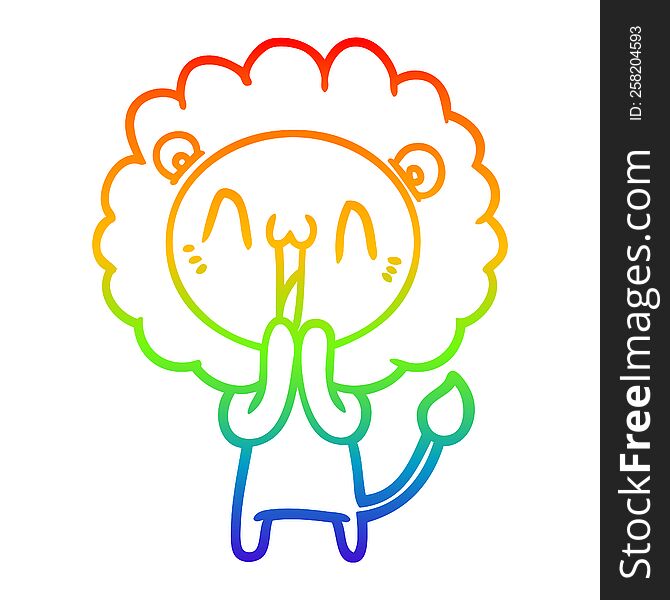 Rainbow Gradient Line Drawing Happy Cartoon Lion