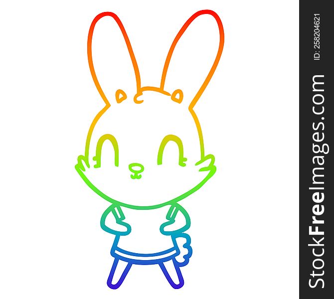 Rainbow Gradient Line Drawing Cute Cartoon Rabbit In Dress