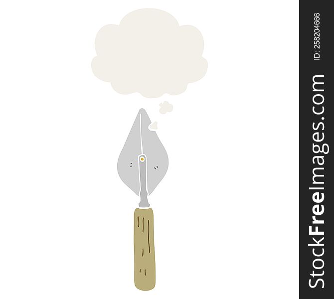 cartoon trowel and thought bubble in retro style