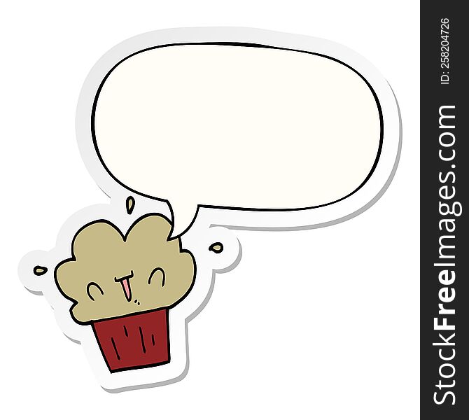 Cartoon Cupcake And Speech Bubble Sticker