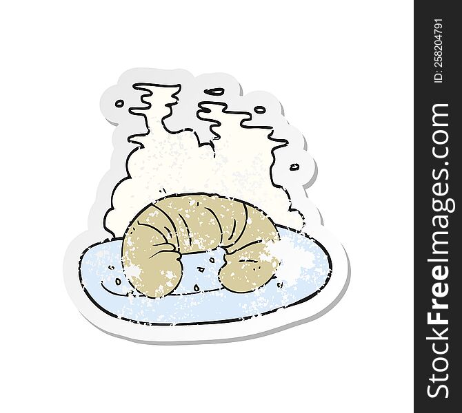 Retro Distressed Sticker Of A Cartoon Hot Croissant