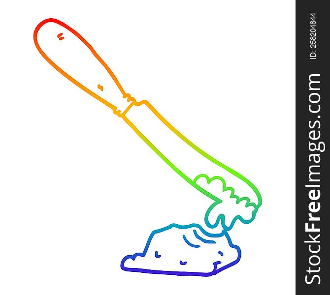 rainbow gradient line drawing of a cartoon knife spreading butter