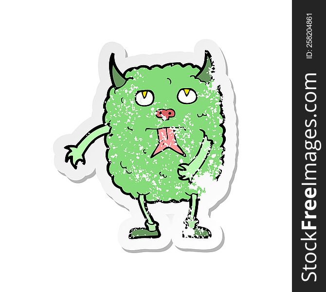 retro distressed sticker of a funny cartoon monster