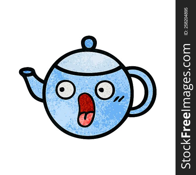 retro grunge texture cartoon teapot