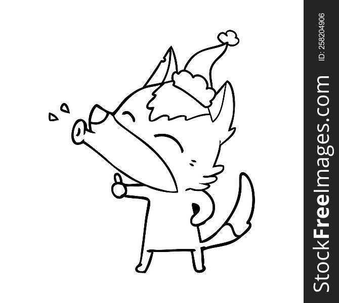 Howling Wolf Line Drawing Of A Wearing Santa Hat