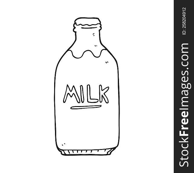 freehand drawn black and white cartoon milk bottle