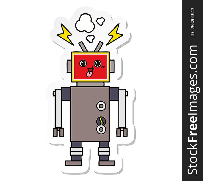Sticker Of A Cute Cartoon Crazed Robot