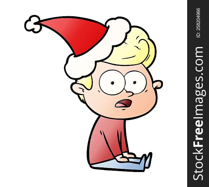 Gradient Cartoon Of A Staring Man Wearing Santa Hat