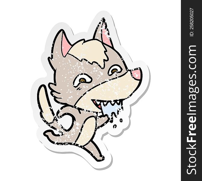 distressed sticker of a cartoon hungry wolf running