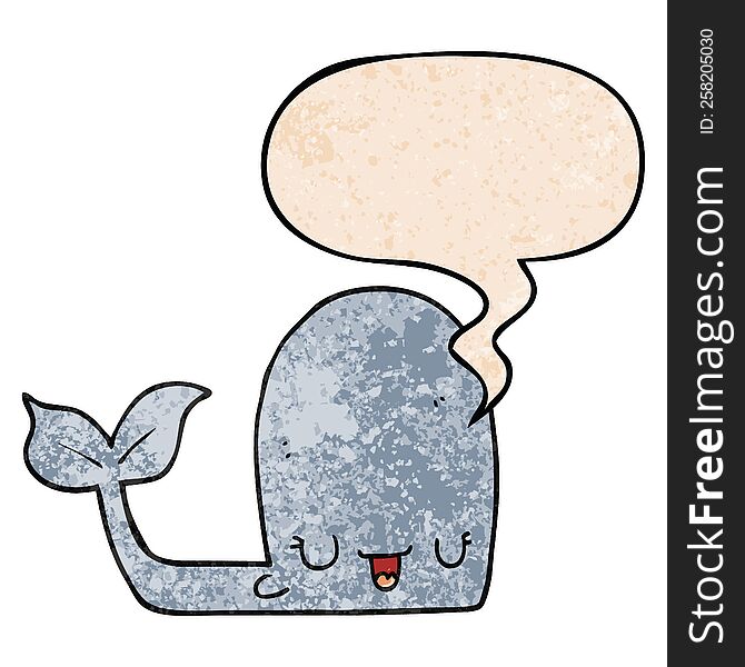 Cartoon Happy Whale And Speech Bubble In Retro Texture Style