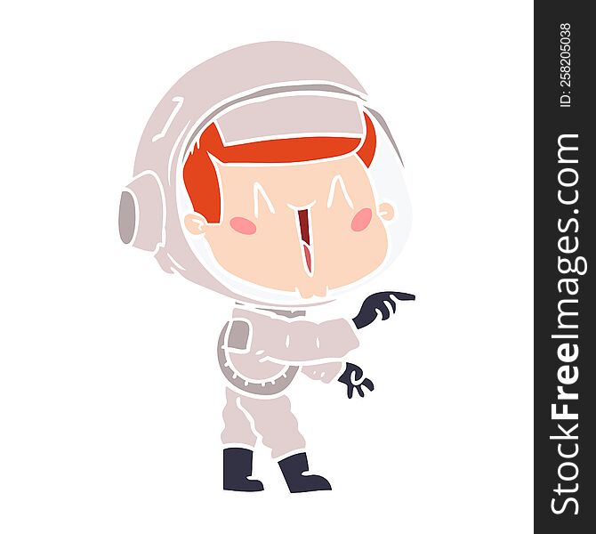 Happy Flat Color Style Cartoon Astronaut Pointing