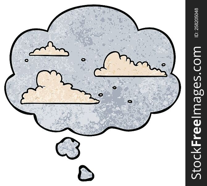 cartoon clouds and thought bubble in grunge texture pattern style