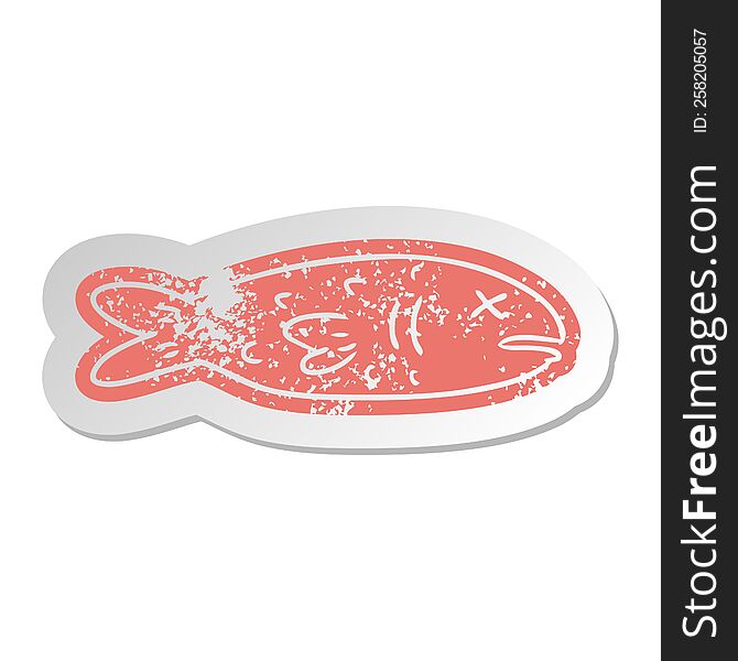 distressed old cartoon sticker of a dead fish. distressed old cartoon sticker of a dead fish