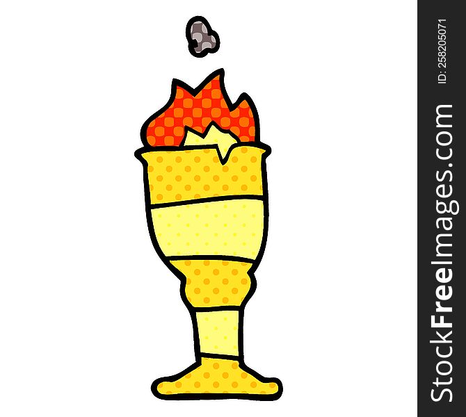 cartoon doodle flaming golden cup