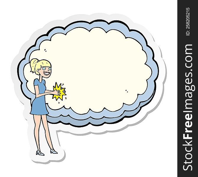 sticker of a woman with text space cloud