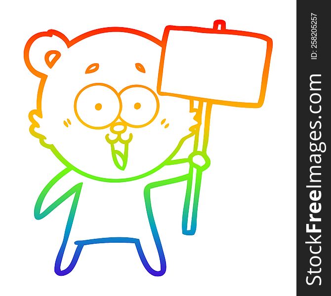 rainbow gradient line drawing laughing teddy  bear cartoon