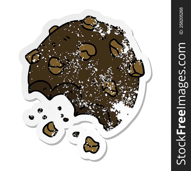 distressed sticker of a quirky hand drawn cartoon cookie
