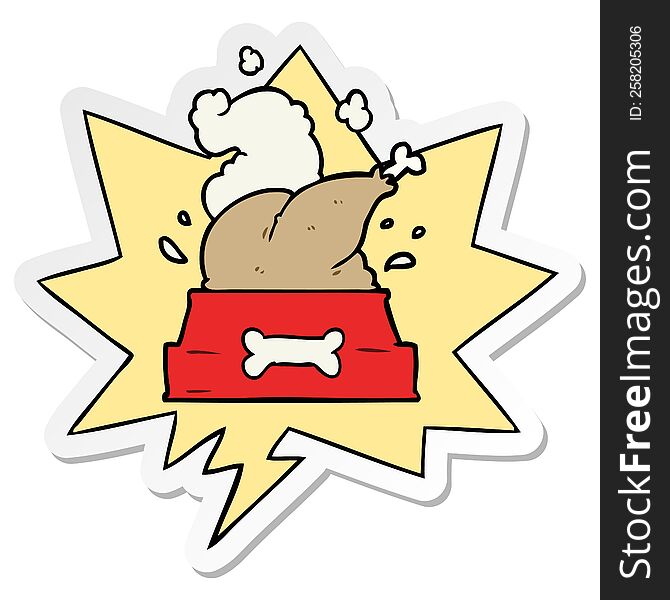 Cartoon Whole Cooked Turkey Crammed Into A Dog Bowl For A Happy Christmas Pup And Speech Bubble Sticker