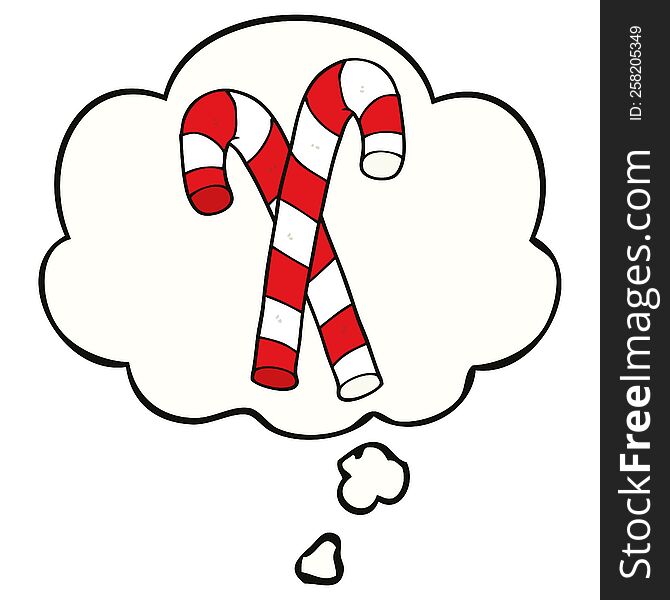 Cartoon Candy Canes And Thought Bubble
