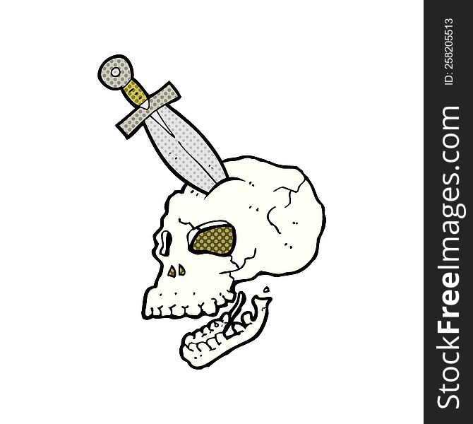 Cartoon Dagger Stuck In Skull