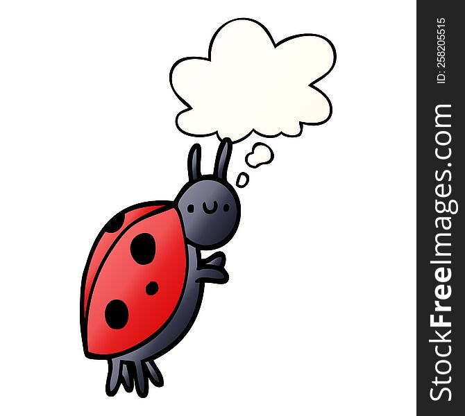 Cartoon Ladybug And Thought Bubble In Smooth Gradient Style