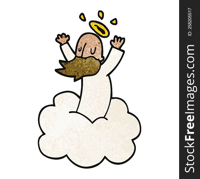 Cartoon Doodle God On Cloud