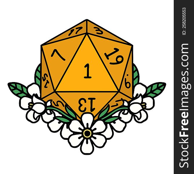 Natural One Dice Roll With Floral Elements Illustration