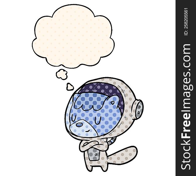 cartoon astronaut animal with thought bubble in comic book style