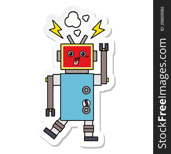 Sticker Of A Cute Cartoon Crazed Robot