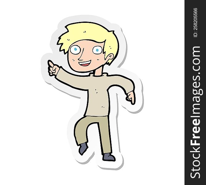 Sticker Of A Cartoon Happy Boy Pointing