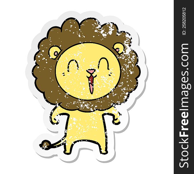 Distressed Sticker Of A Laughing Lion Cartoon