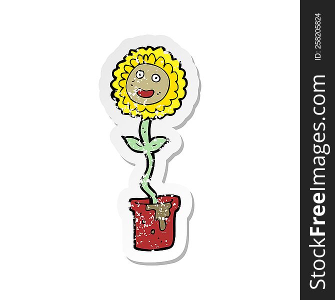 Retro Distressed Sticker Of A Cartoon Flower With Face