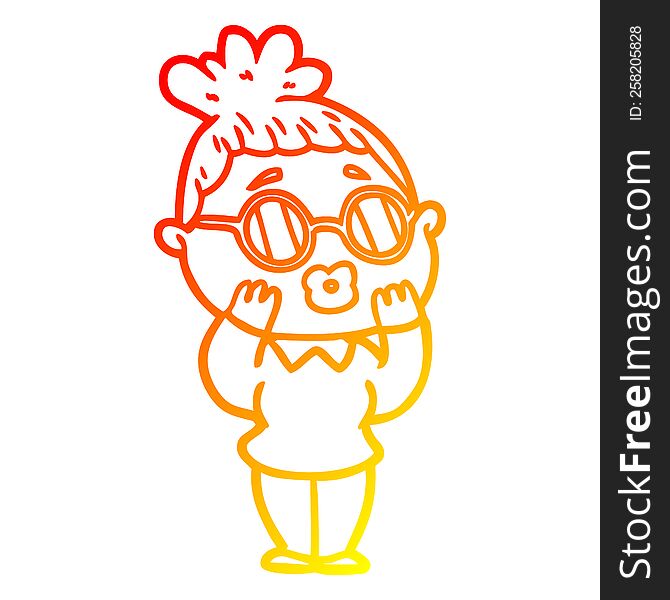 warm gradient line drawing of a cartoon woman wearing spectacles