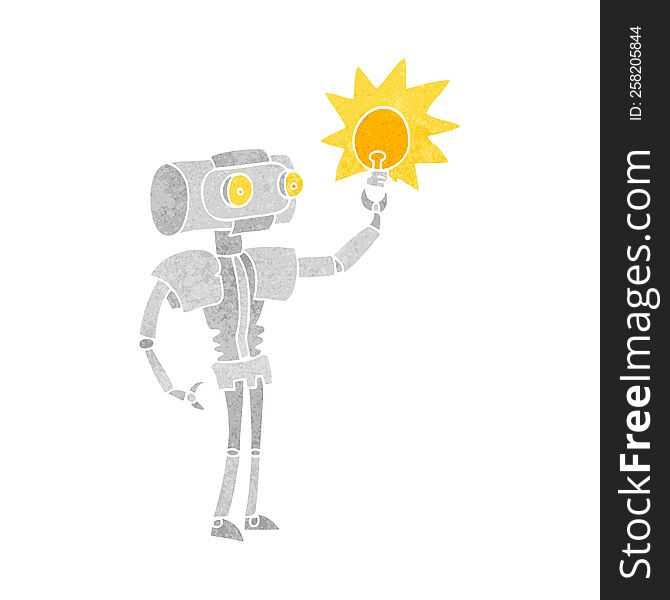 Retro Cartoon Robot With Light Bulb