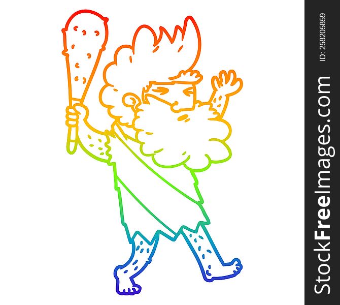 rainbow gradient line drawing of a cartoon cave man