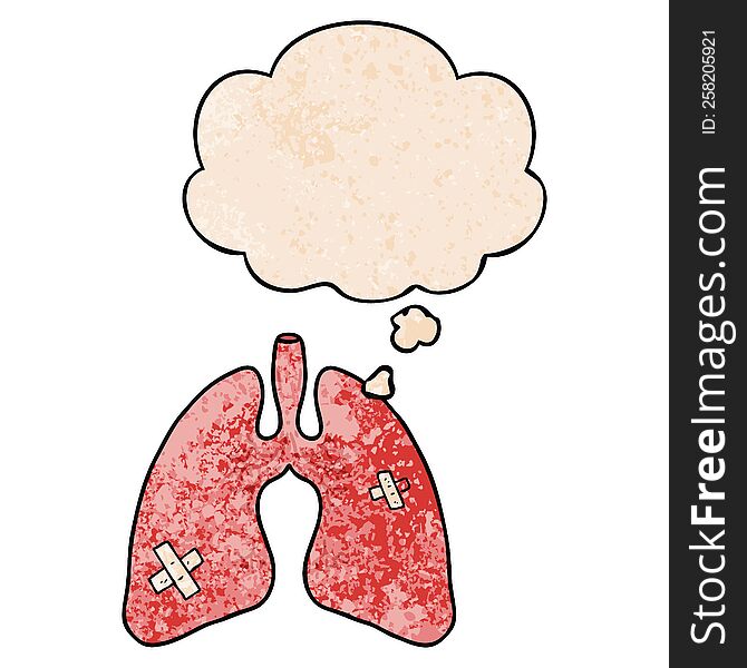 Cartoon Lungs And Thought Bubble In Grunge Texture Pattern Style