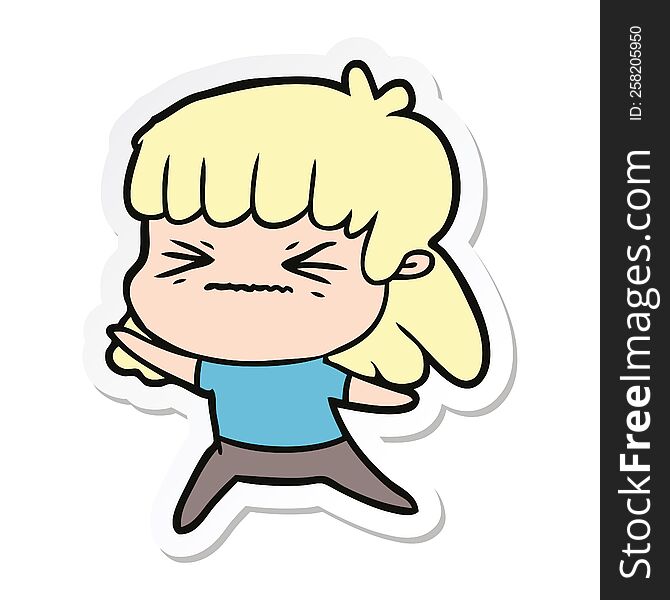 Sticker Of A Cartoon Angry Girl