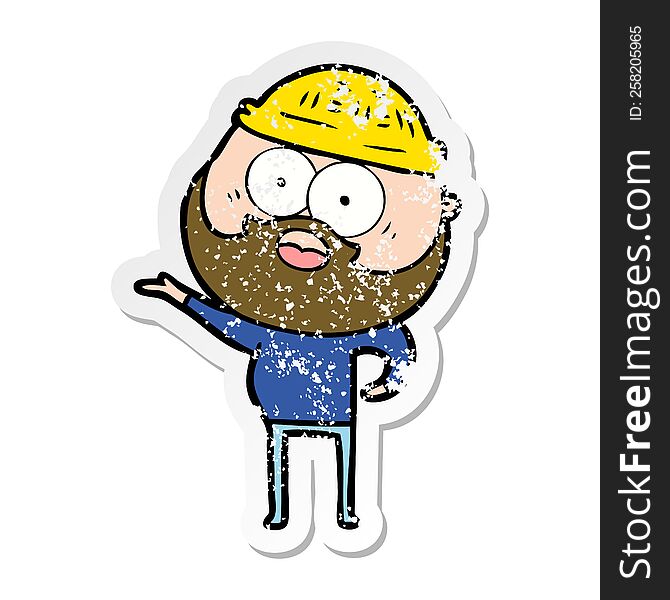 Distressed Sticker Of A Cartoon Surprised Bearded Man