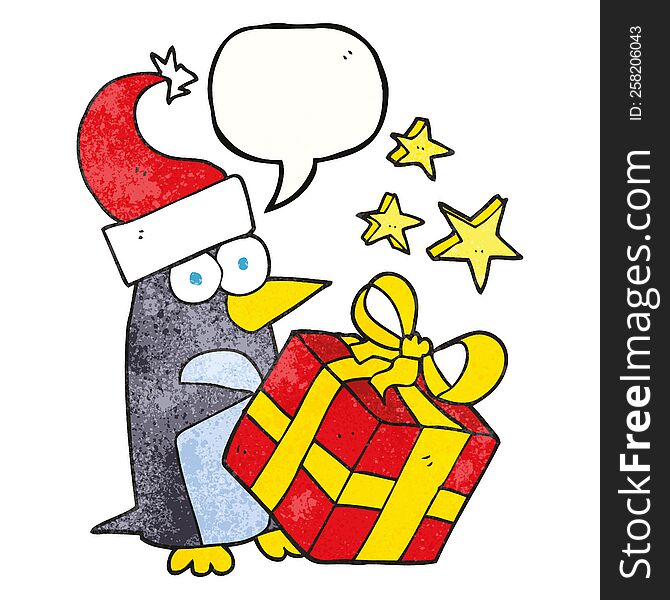 Texture Speech Bubble Cartoon Christmas Penguin With Present