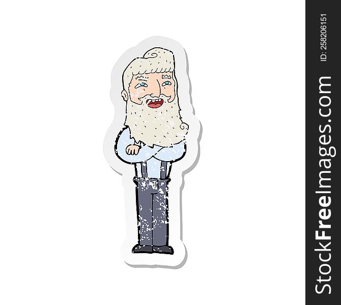 Retro Distressed Sticker Of A Cartoon Happy Man With Beard