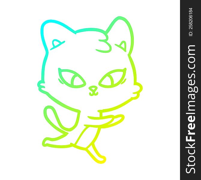 cold gradient line drawing cute cartoon cat