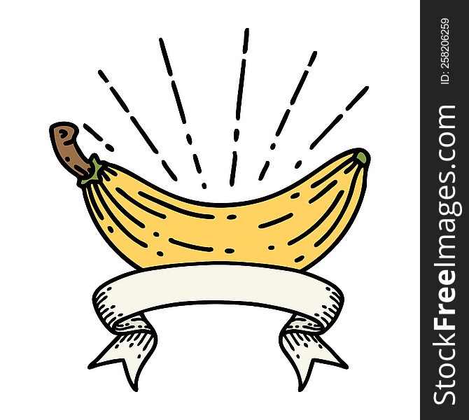 scroll banner with tattoo style banana