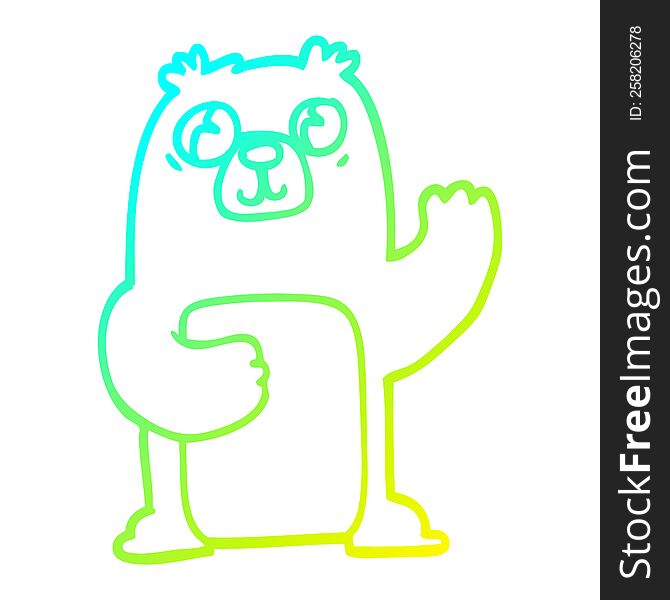 cold gradient line drawing of a cartoon wide eyed bear